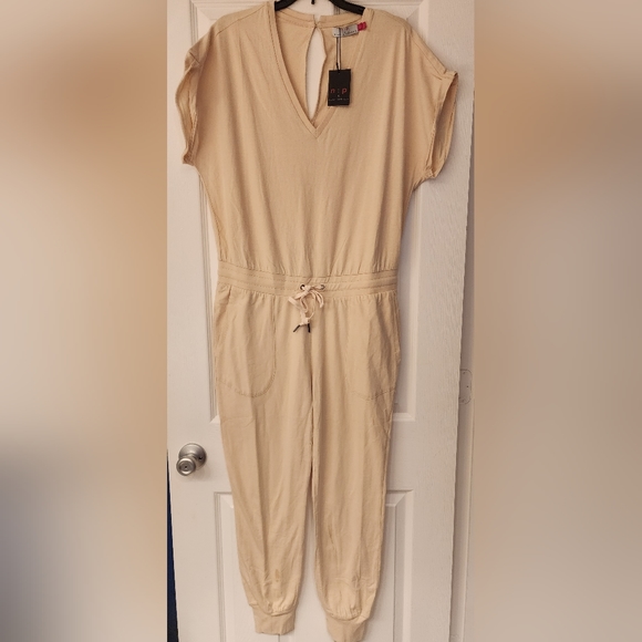 N:PHILANTHROPY SHORT SLEEVE COTTON V-NECK JUMPSUIT In Clay Sz L - Picture 4 of 12